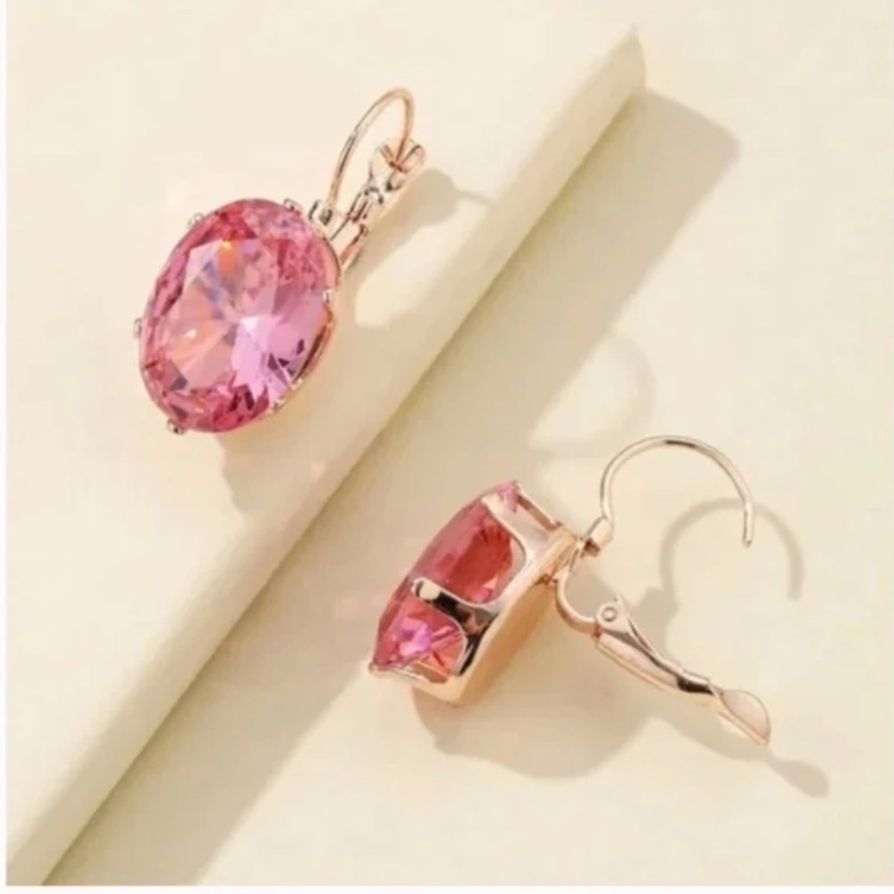 💍 FREE Baguette Stone Drop Pink Chic Glam Elegant Classy Tear Oval Hip Earrings